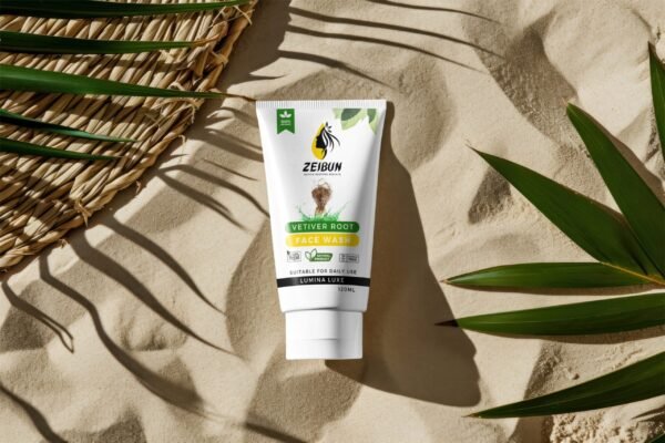 Vetiver Root, Tea Tree, and Vitamin E ingredients in LUMINALUXE Face Wash for glowing skin.