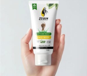 Vetiver Root, Tea Tree, and Vitamin E ingredients in LUMINALUXE Face Wash for glowing skin.