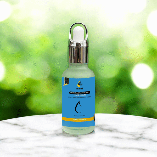 Elegant LUMIÈRA Hyaluronic Face Serum packaging – premium hydrating serum by Zeibun Pakistan.